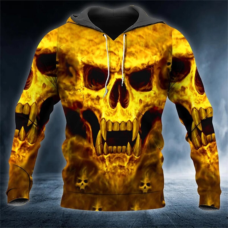 Men's Skull Graphic Prints Hoodie Hoodies Sweatshirt Streetwear Basic Long Sleeve Hooded Daily Sports Yellow Red Print Spring &  Fall Designer2