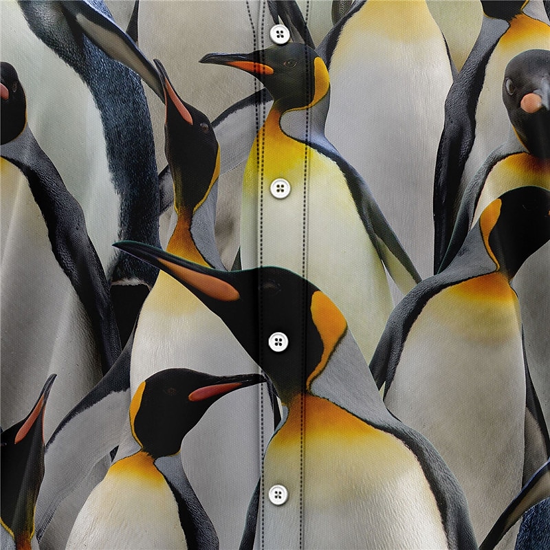 Men's Animal Tropical Penguin Shirt Summer Hawaiian Shirt Aloha Shirt Short Sleeves Shirt Turndown Tropical Fashion Hawaiian Street Casual Hawaiian Gray S M L4