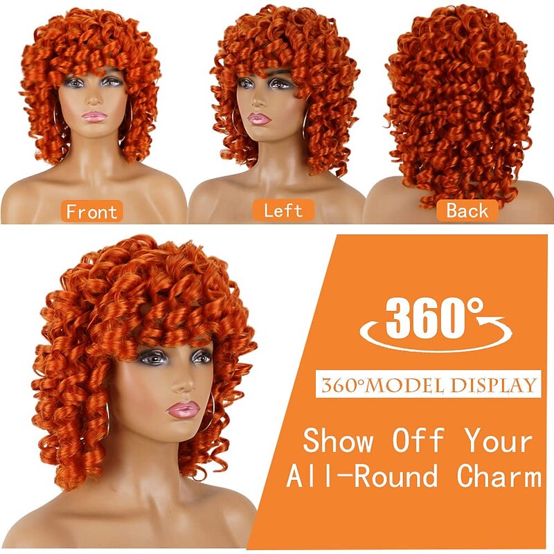 Short Afro Curly Synthetic Hair Wigs for Black Women Loose Curly Fluffy Shoulder Length Natural Looking Hair Orange Wigs Heat Resistant Hair Replacement Wigs2