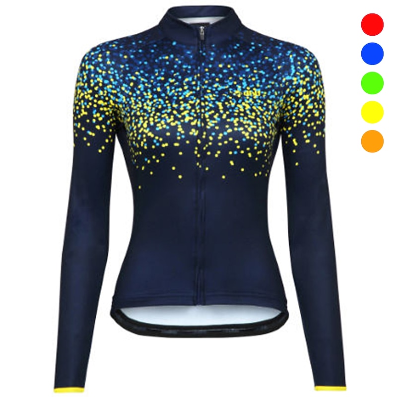 Women's Cycling Jersey Polka Dot Long Sleeve Bike Jersey Top with 3 Rear Pockets Mountain Bike MTB Road Bike Cycling Quick Dry Reflective Strips Back Pocket Moisture Wicking Sports Pink Dark Navy Blue