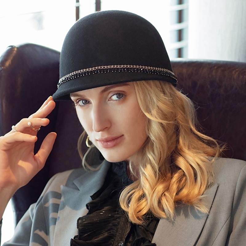 Hats 100% Wool Fedora Hat Casual Horse Race Vintage British With Acrylic Jewels Cap Headpiece Headwear