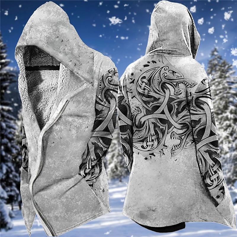 Men's Abstract Graphic Prints Winter Coat Fleece Jacket Coat Warm Comfortable Breathable Fashion Streetwear Sport Sports & Outdoor Daily Wear Going out Zipper Pocket Print Fall & Winter Hoodie Long2