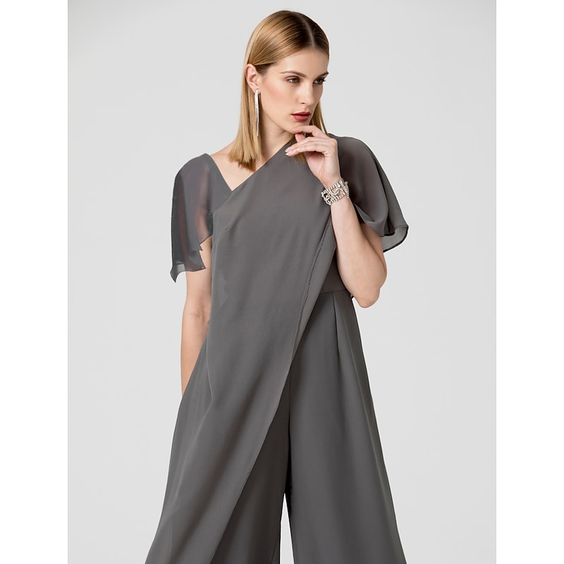 Jumpsuits Evening Gown Elegant Dress Summer Floor Length Short Sleeve V Neck Detachable Chiffon with Criss Cross4