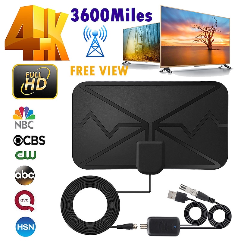 3000 Miles 8K Digital DVB-T2 TV Antenna Indoor with Amplifier Booster 1080P Aerial For Car Antenna RV Travel Smart TV - Main Image