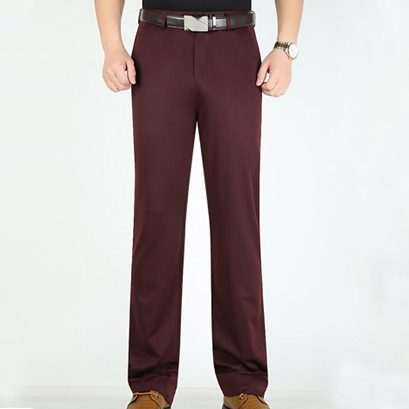 Men's Dress Pants Trousers Pocket Straight Leg Plain Wedding Office Work Cotton Blend Chic & Modern Formal White Wine High Waist Micro-elastic4
