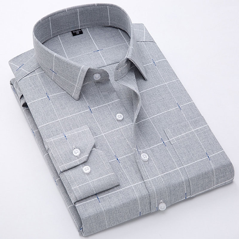 Men's Dress Shirt Non Iron Shirt Plaid / Striped / Chevron / Round Wedding Vacation Blue Dusty Blue Purple Gray Long Sleeve Turndown Spring &  Fall Clothing Apparel Buckle2