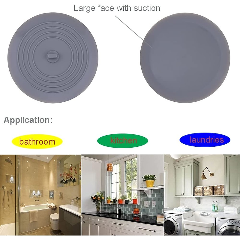 Tub Stopper Large Silicone Drain Plug Hair Stopper Flat Suction Cover for Kitchen Bathroom Accessories and Laundry2