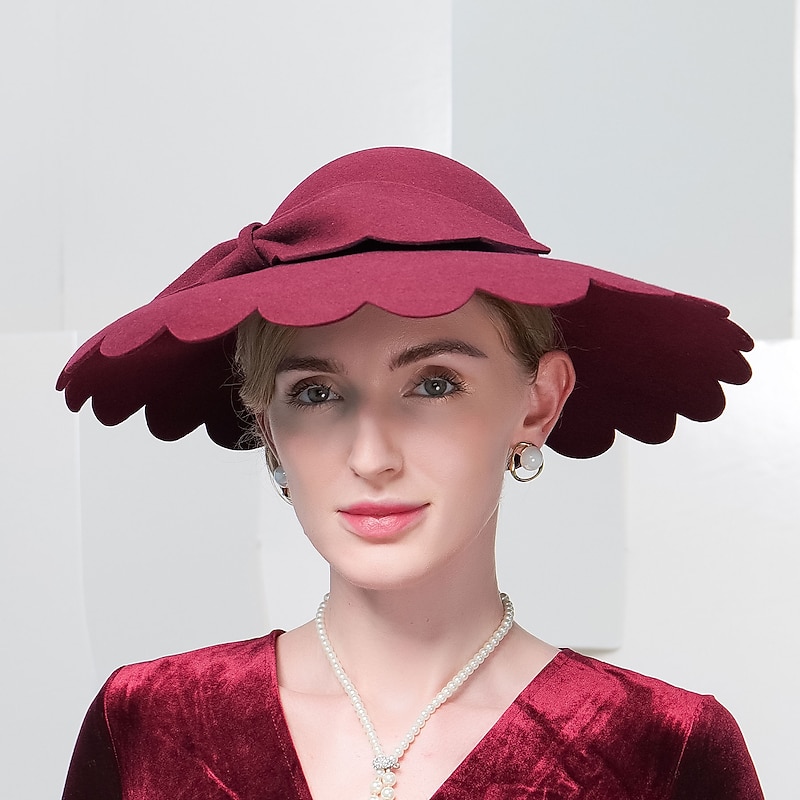 Elegant Retro 100% Wool Hats with Bowknot 1PC Casual /Bohemian Beach Straw Headwear / Straw Hats with Satin Bowknot Casual / Holiday Headpiece/ Sun Protection