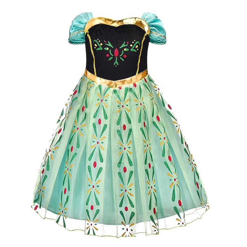 Frozen Fairytale Princess Anna Flower Girl Dress Theme Party Costume Tulle Dresses Girls' Movie Cosplay Cosplay Halloween  Green (With Accessories) Dress Carnival Masquerade World Book Day Costumes2