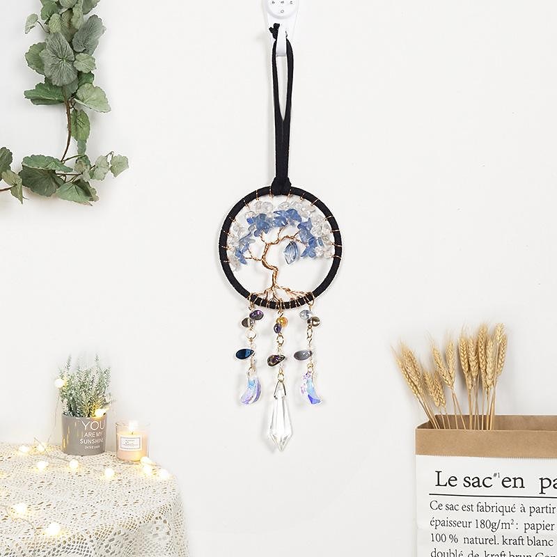 Life of Tree Sun Catcher Dream Catcher with Colorful Crystal Handmade Gift Wall Hanging Wind Chimes Car Hanging Home Pendant 7x35cm/2.76''x13.78''