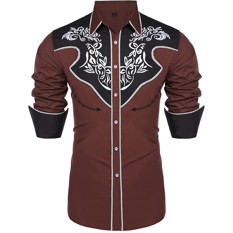 Men's Floral Cowboy Shirt Western Shirt Cowboy Shirt Long Sleeve Fashion Designer Casual Outdoor Holiday Spring &  Fall Turndown Print Button-Down Black White Red Blue3