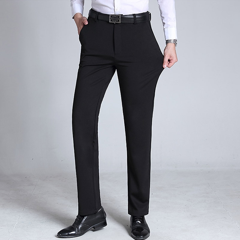 Men's Dress Pants Trousers Pocket Straight Leg Plain Wedding Office Work Chic & Modern Formal Black Navy Blue High Waist Micro-elastic3
