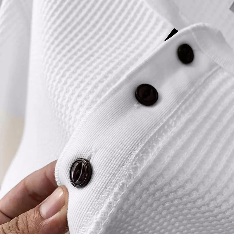 Men's Waffle Tee Button T Shirt Waffle Henley Shirt Henley Shirt Long Sleeve Henley Spring &  Fall Plain Fashion Streetwear Casual Button-Down Sports WorkWear Going out Black White Top Tee for Men3