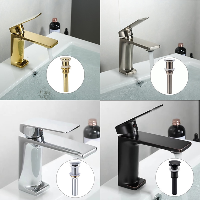 Bathroom Sink Mixer Faucet, Monobloc Washroom Basin Taps Single Handle One Hole Deck Mounted with Hot and Cold Hose