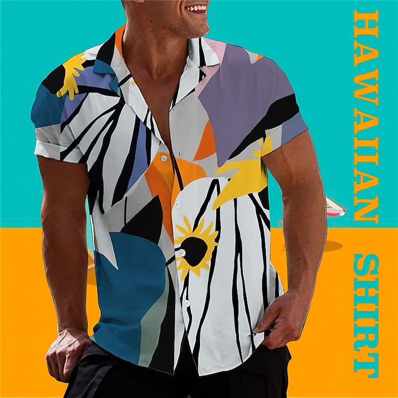 Men's Floral Leaves Shirt Button Up Shirt Short Sleeve Tropical Fashion Hawaiian Casual Holiday Beach Summer Spring Turndown Print Button-Down Blue Purple