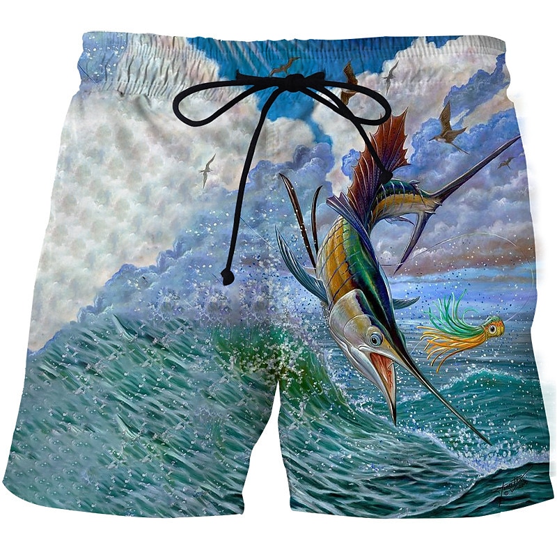 Men's Graphic Prints Fish Swim Trunks Swim Shorts Board Shorts Mid Waist Fashion Streetwear Casual Outdoor Daily Holiday Pocket Drawstring Elastic Waist Designer Clothing Apparel4