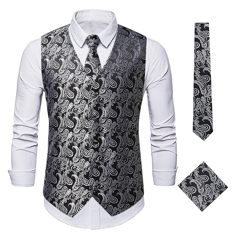 Men's Vest Waistcoat Gilet Wedding Office & Career Daily Wear Party / Cocktail Business Modern Contemporary Spring Fall Embroidered Pocket Print Button-Down Polyester Soft Outdoor Comfortable Flower4