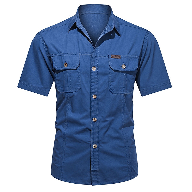 Men's Shirt Button Up Shirt Casual Shirt Work Shirt Cargo Shirt Black Yellow Army Green Royal Blue Blue Short Sleeve Plain Turndown Street Casual Button-Down Clothing Apparel Cotton Fashion Classic3