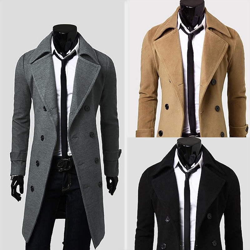 Men's Winter Coat Peacoat Business Casual Winter Polyester Thermal Warm Windbreaker Outerwear Clothing Apparel Business Classical