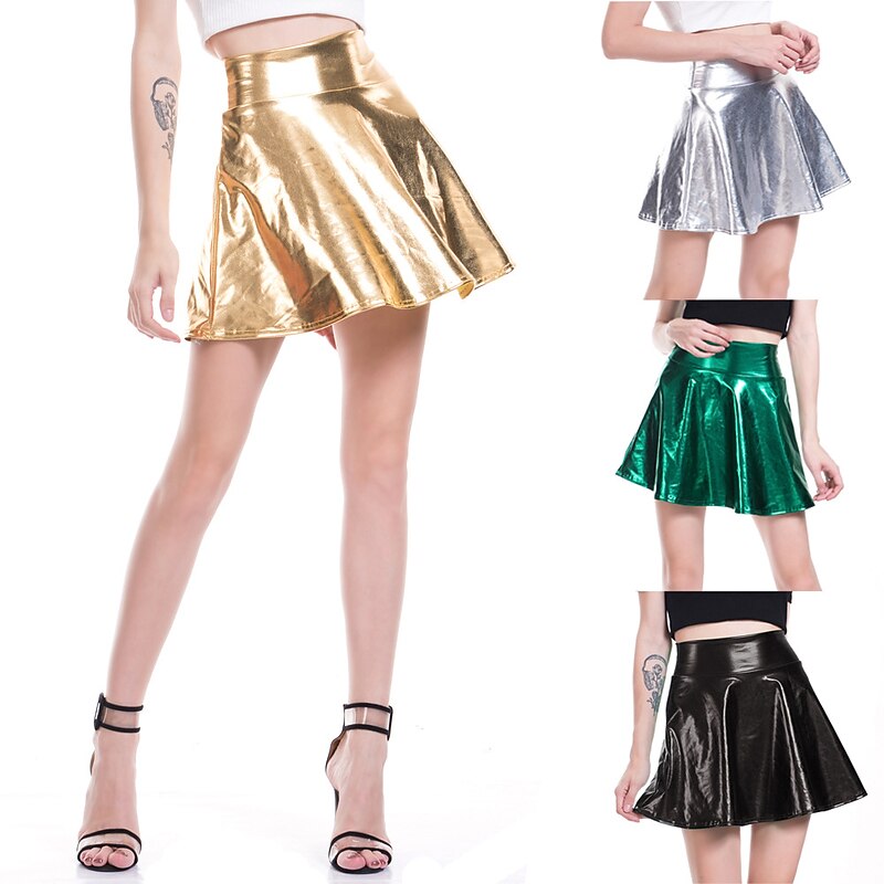 Metallic 1980s Shiny Latex Patent PU Leather Flare Skirt Fancy Dress Women's Carnival Costume Masquerade Party Bachelorette Party Pride Parade Adults' Skirts2