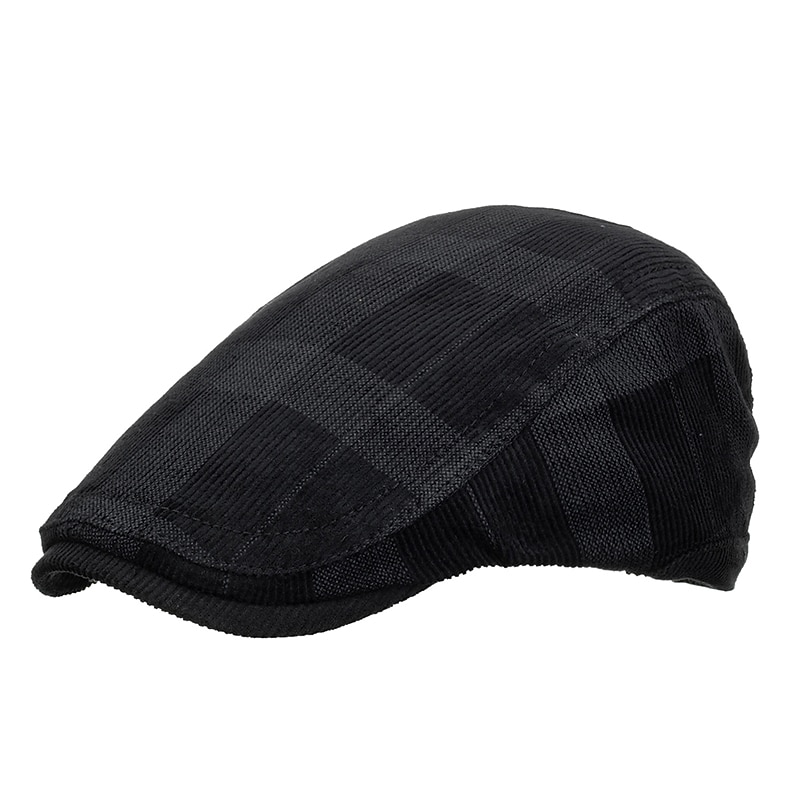Men's Flat Cap Tweed Cap Black Dark Navy Cotton 1920s Fashion Traditional / Classic Outdoor clothing Casual Daily Plaid / Check2