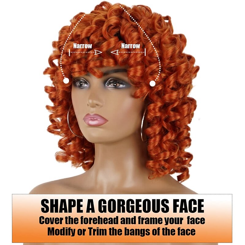 Short Afro Curly Synthetic Hair Wigs for Black Women Loose Curly Fluffy Shoulder Length Natural Looking Hair Orange Wigs Heat Resistant Hair Replacement Wigs4