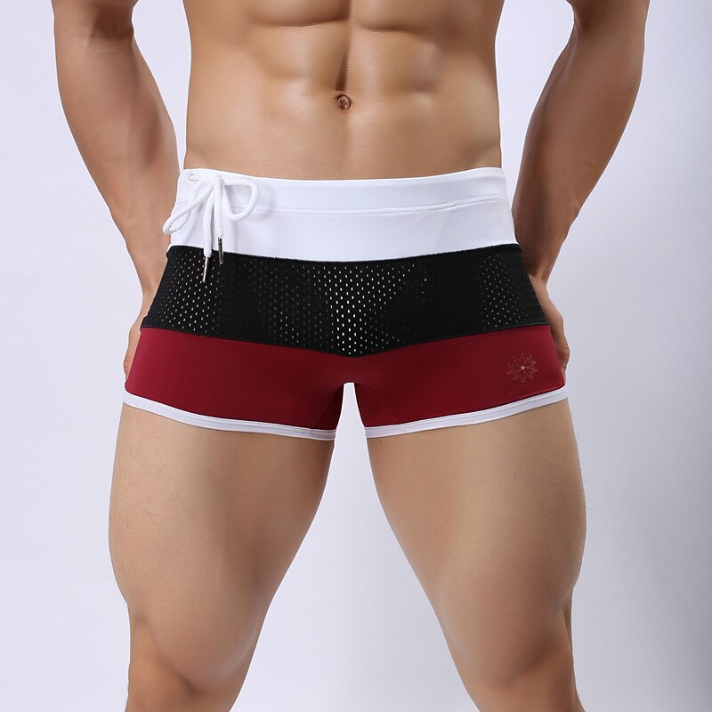 Men's Swimwear Swim Trunks Swim Briefs Mesh Drawstring Color Block Breathable Soft Simple Comfort Black White2