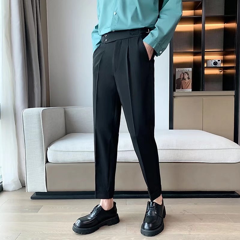 Men's Graduation Dress Pants Trousers Pleated Pants Suit Pants Pocket High Rise Plain Comfort Breathable Ankle-Length Office Business Casual Elegant Vintage Black White High Waist Micro-elastic4