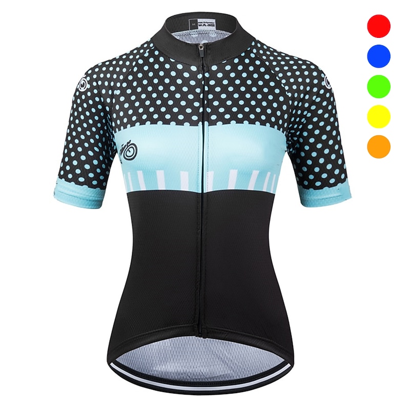 Women's Cycling Jersey Polka Dot Short Sleeve Bike Jersey Top with 3 Rear Pockets Mountain Bike MTB Road Bike Cycling Quick Dry Reflective Strips Back Pocket Moisture Wicking Sports Black Yellow Pink
