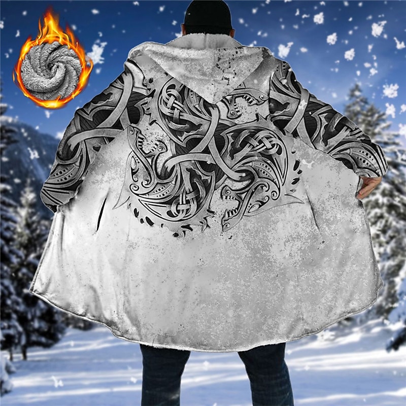 Men's Abstract Graphic Prints Winter Coat Fleece Jacket Coat Warm Comfortable Breathable Fashion Streetwear Sport Sports & Outdoor Daily Wear Going out Zipper Pocket Print Fall & Winter Hoodie Long