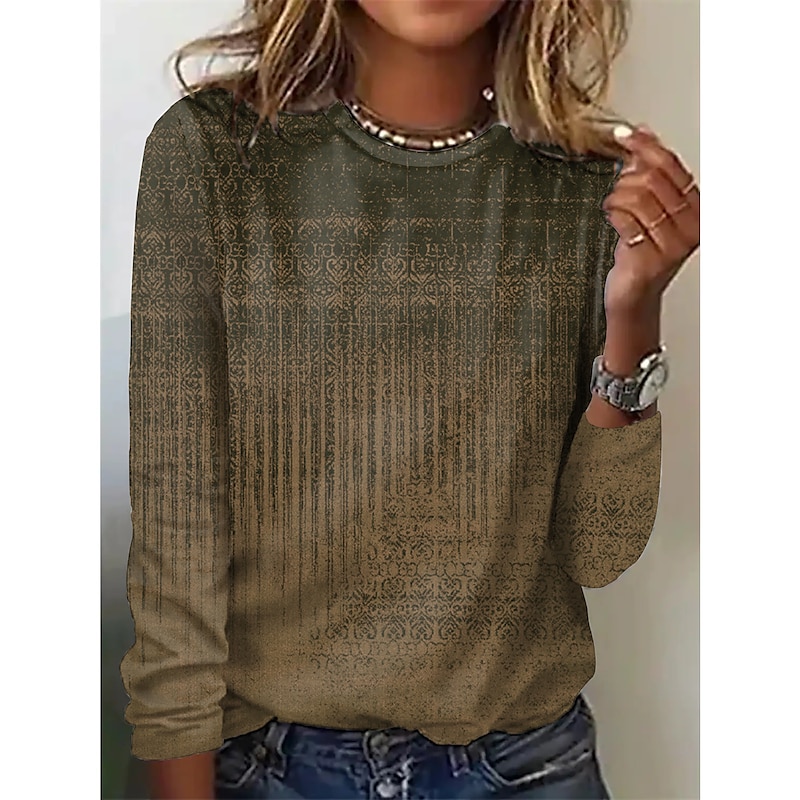 Women's T shirt Long Sleeve Crew Neck Long Sleeve Tunic Graphic Basic Round Neck Regular Tops Daily Weekend Print Red Blue Green Khaki Gray Fall & Winter Prefall2