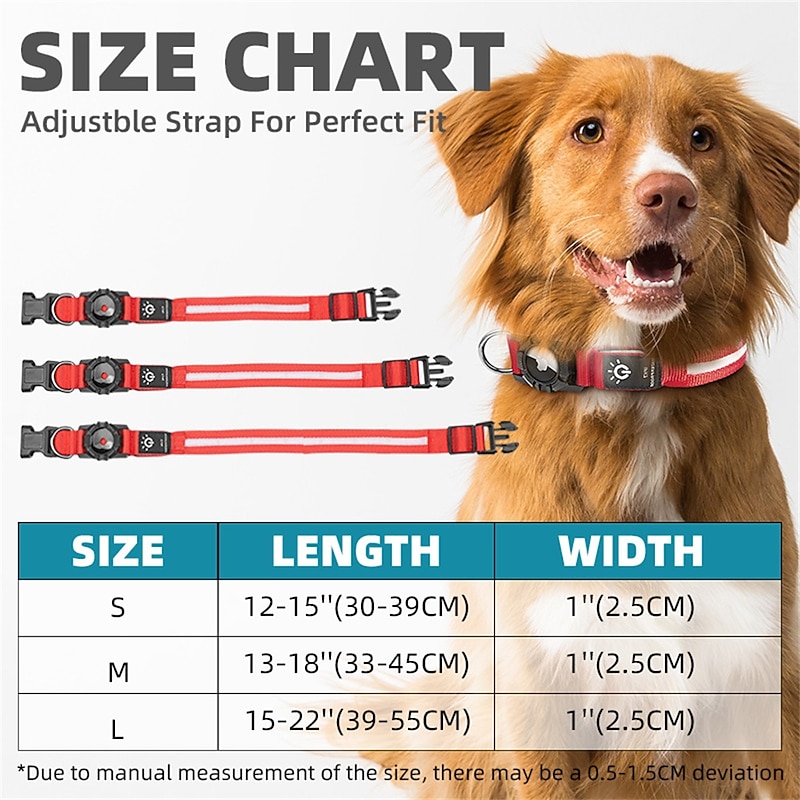 LED Dog Collar with AirTag Holder – IPX7 Waterproof USB-C Rechargeable Glow Nylon Pet Collar for Small Dogs & Puppies, Light Up Flashing for Night Walking2