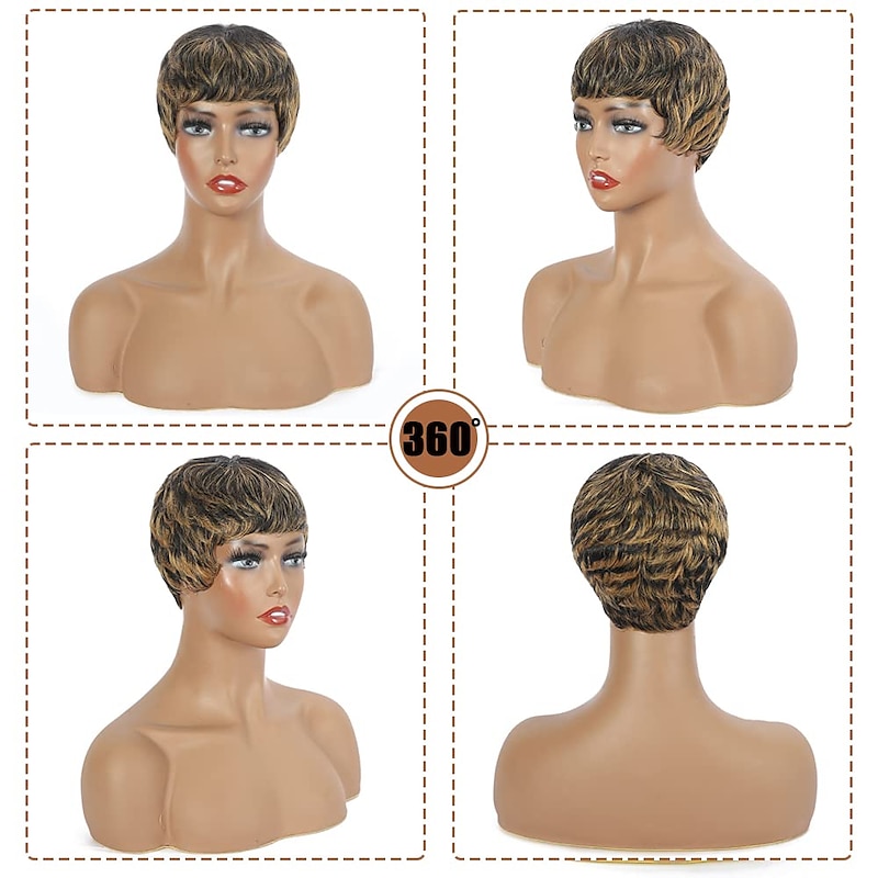 Short Pixie Cut Wig Synthetic Hair for Black Women Natural Hair Wig Cute Cheap Wig for Party Black mix Blonde2