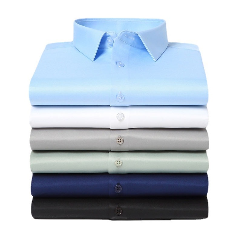 Men's Dress Shirt Non Iron Shirt Wedding Office & Career Black White Light Green Dark Navy Long Sleeve Lapel Spring Fall Clothing Apparel2