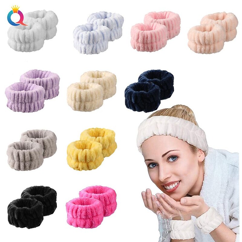 Spa Headband for Washing Face and Matching Wristbands, Teen Girls Fuzzy Skincare Headbands, Kids Soft Facial Makeup Head Band, Shower Skin Care Girl Hair Sleepover Party Supplies2