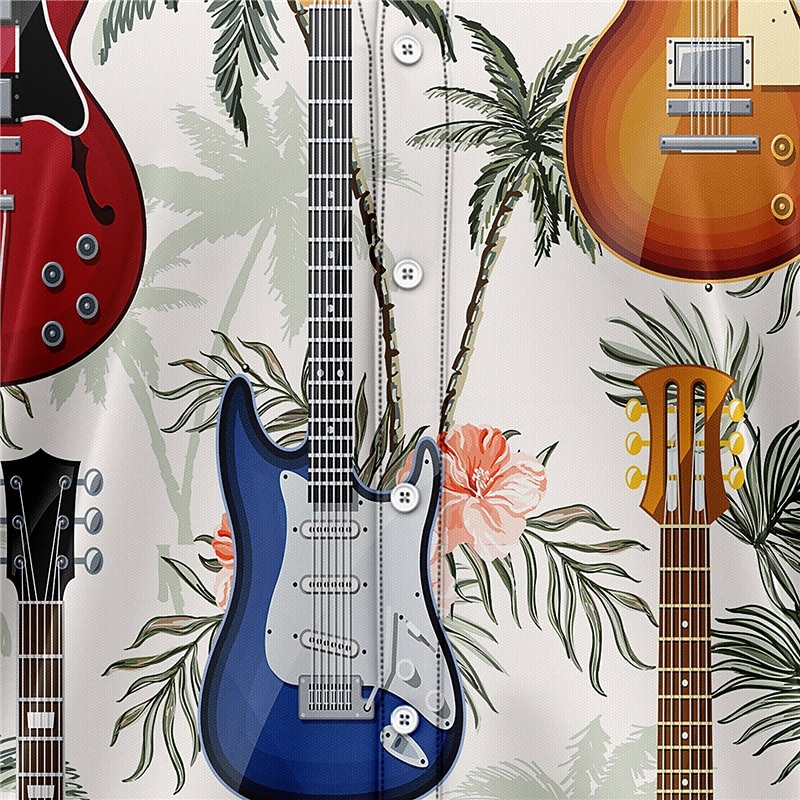 Men's Guitar Musical Notes Shirt Summer Hawaiian Shirt Button Up Shirt Short Sleeves Tropical Fashion Hawaiian Street Casual Hawaiian Summer Spring Turndown Print Button-Down Gray4