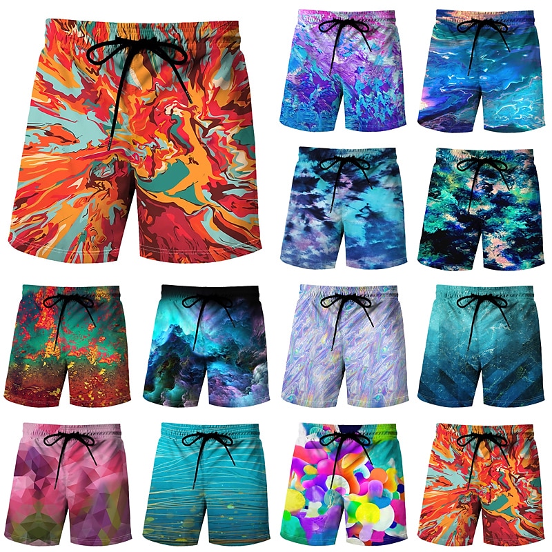 Men's Tie Dye Swim Trunks Swim Shorts Board Shorts Mid Waist Streetwear Stylish Classic Style Casual Holiday Beach Drawstring Elastic Waist Designer Clothing Apparel