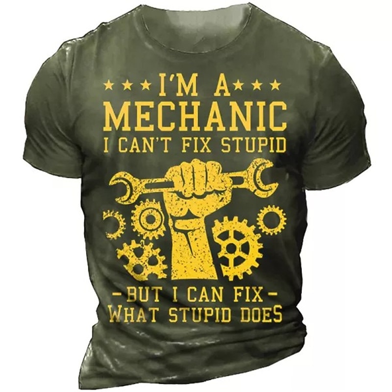 Men's Funny Mechanic T-Shirt with 'I Can't Fix Stupid But I Can Fix What Stupid Does' Quote | Work Humor Graphic Short Sleeve Black Tee3