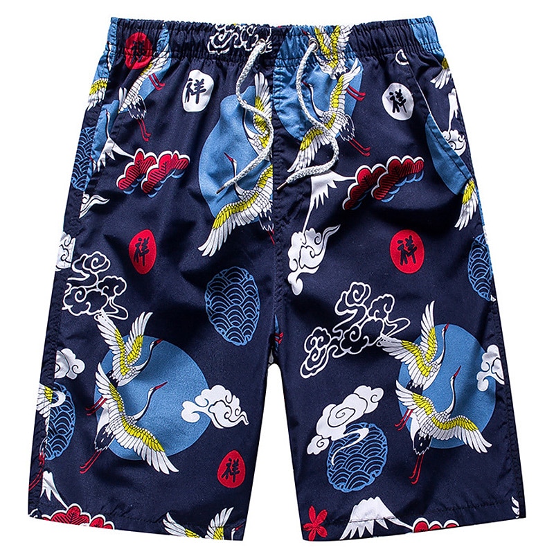 Men's Board Shorts Swim Shorts Swim Trunks Summer Shorts Beach Shorts Drawstring Elastic Waist Print Plants Lattice Graphic Prints Comfort Casual Daily Beach Fashion Streetwear Black White4