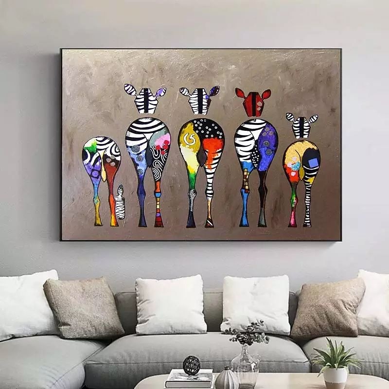 Nursery Oil Painting Handmade Hand Painted Wall Art Abstract Colorful Zebra Home Decoration Décor Rolled Canvas No Frame Unstretched