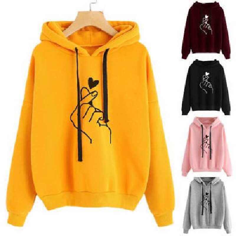 Women's Hoodie Sweatshirt Pullover Basic Graphic Street Casual Hoodie Drawstring Long Sleeve Black Yellow Pink Red Grey Fall & Winter