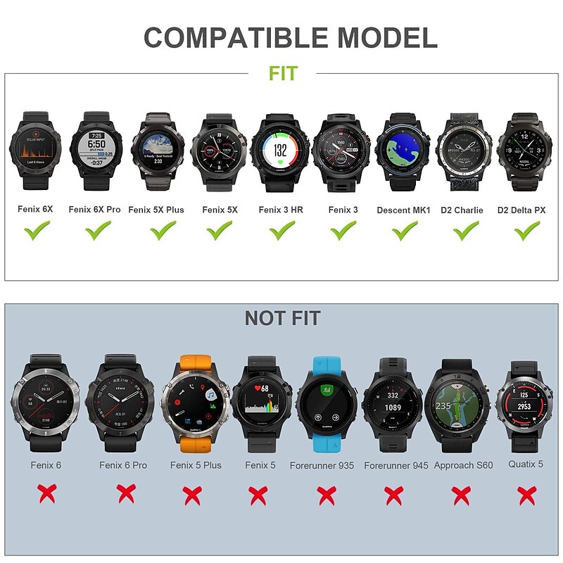Watch Band for Garmin Fenix 7X / 6X / 5X / 3/3HR Plus Pro Sapphire Solar Descent Mk2i / Mk2 / Mk1 D2 Charlie / Bravo / Delta PX Tactix 7 (Pro) / Delta / Charlie / Bravo, Enduro (2) Quatix 7X / 6X / 32