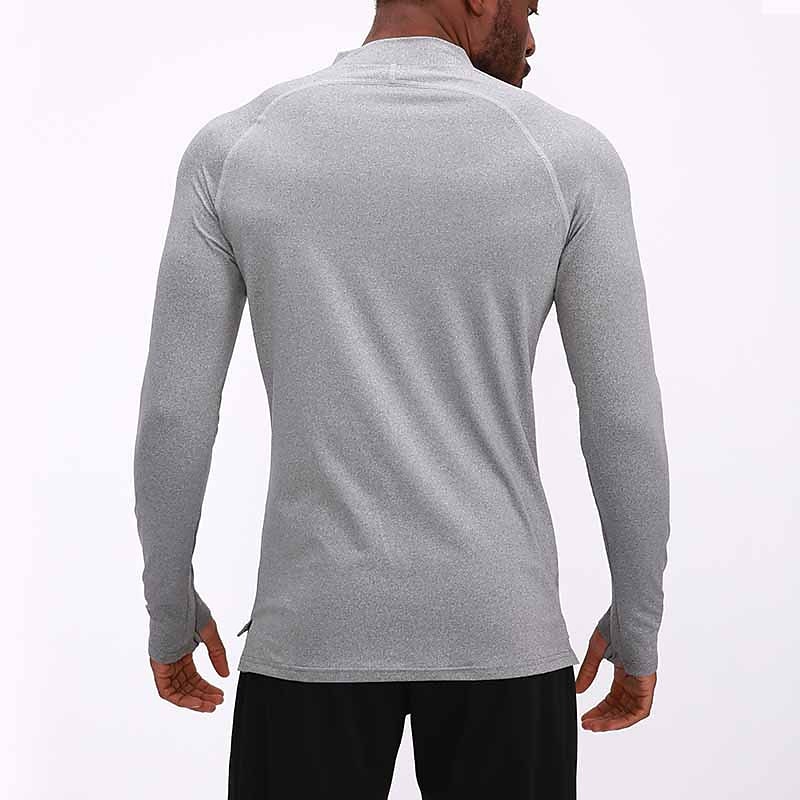Men's Muscle Shirt Moisture Wicking Shirts Zip Half Shirt Tee Top Long Sleeve Standing Collar Spring &  Fall Plain Sports Fashion Workout Zipper Quick Dry Thumbhole Sports & Outdoor Street Daily2