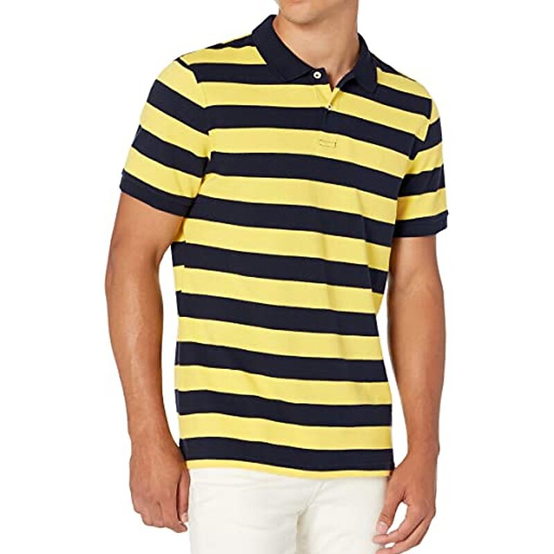 Men's Polo Shirt Golf Shirt Outdoor Casual Polo Collar Ribbed Polo Collar Short Sleeve Casual Comfortable Striped Button Front Button-Down Summer Spring Regular Fit Yellow Light Green Navy Blue Green3