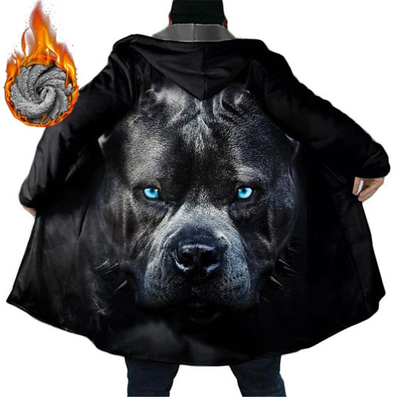 Men's Animal Dog Graphic Prints Winter Coat Fleece Jacket Coat Warm Comfortable Breathable Fashion Streetwear Sport Sports & Outdoor Daily Wear Going out Zipper Pocket Print Fall & Winter Hoodie Long