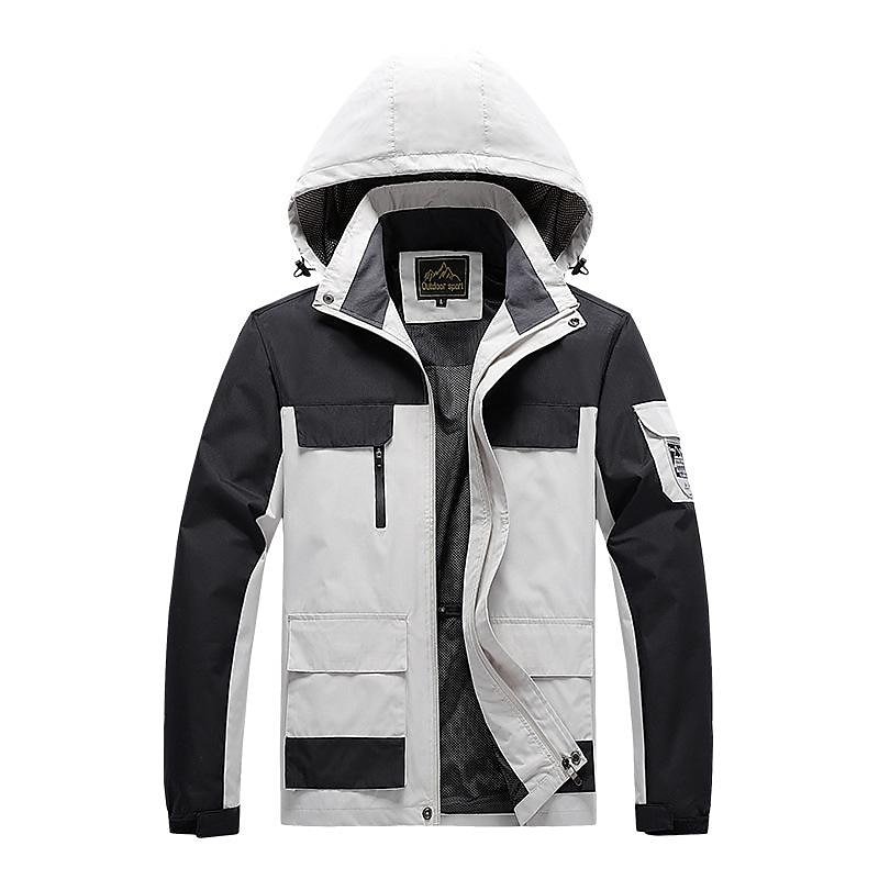 Men's Waterproof Hiking Jacket Rain Jacket Hiking Windbreaker Outdoor Waterproof Windproof Quick Dry Lightweight Outerwear Trench Coat Top Fishing Climbing Beach Ivory white Black Orange Army Green3
