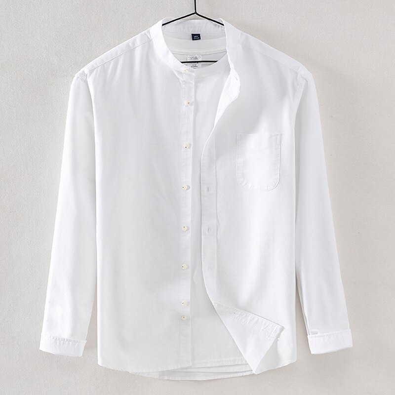 Men's Chinese Collar Shirt Mandarin Collar Shirt Dress Shirt Oxford Shirt Collarless Shirt Plain Wedding Outdoor Sea Blue White Yellow Navy Blue Long Sleeve Stand Collar Spring &  Fall Clothing3