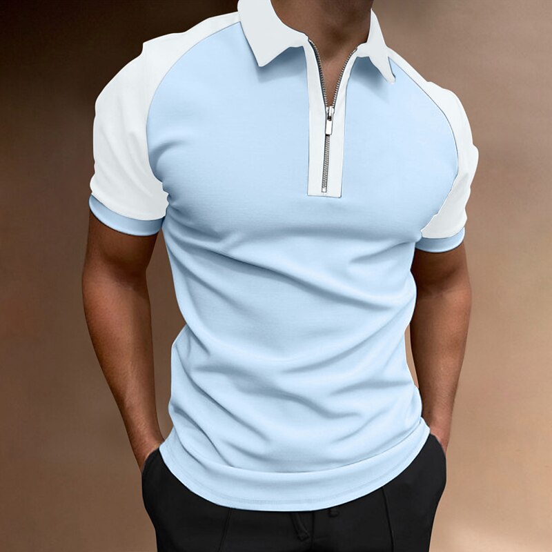 Men's Golf Shirt Going out Gym Turndown Quarter Zip Short Sleeve Sportswear Casual Solid Color Sports Patchwork Zipper Spring & Summer Slim Black / Red Black / Gray Navy Blue Sky Blue Light Grey Dark3