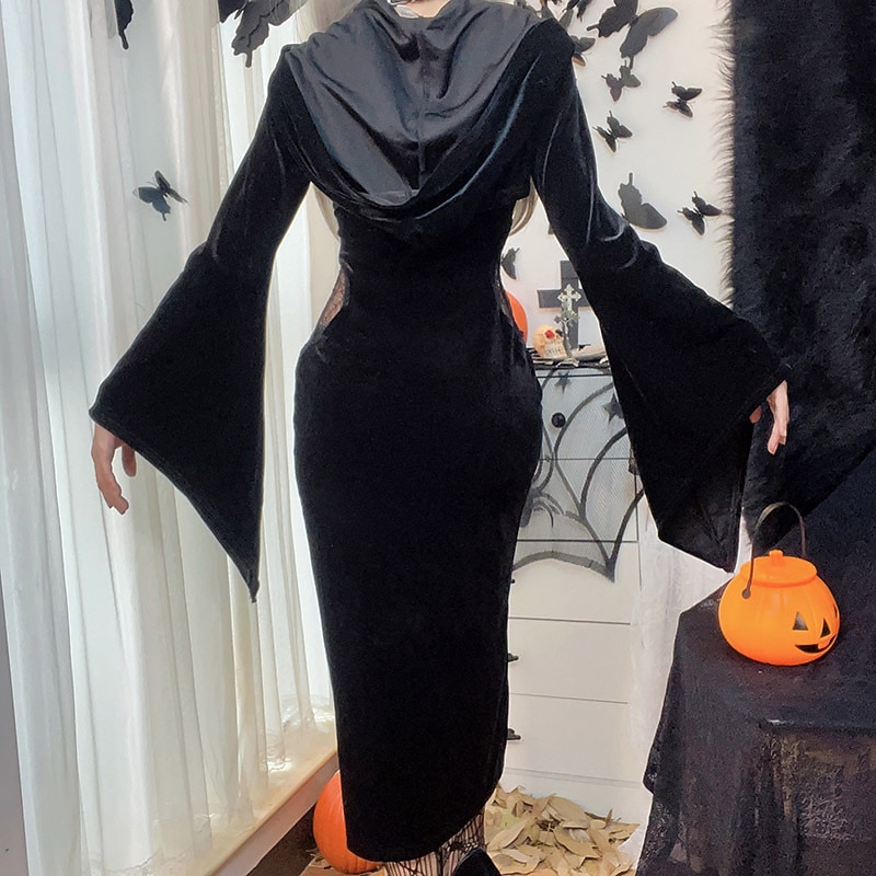Punk & Gothic Sexy Costume Dress Cosplay Costume Slit Dresses Bell Sleeve Morticia Addams Fancy Dress Women's Fantasy Halloween Carnival Masquerade Party / Evening Club Adults' Dress3