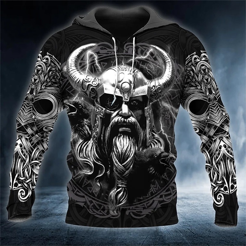 Men's Viking Warrior Graphic Prints Hoodie Hoodies Sweatshirt Streetwear Designer Long Sleeve Hooded Daily Sports Black Print Spring &  Fall Designer